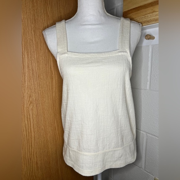 Madewell Womens S Ivory Bleached Linen Textured Knit Apron Tank Top - Picture 2 of 5